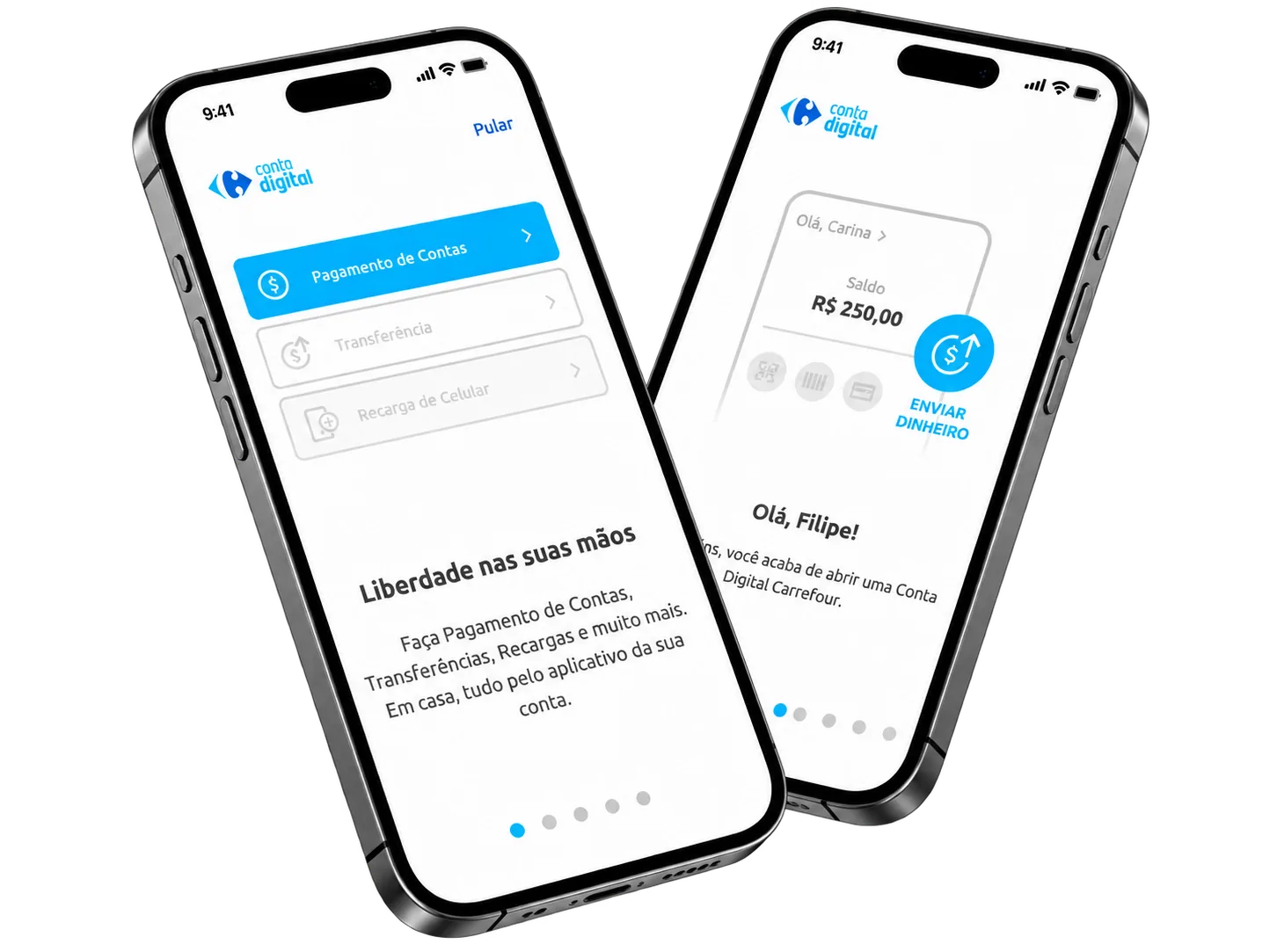 App Conta Digital Carrefour: telas de onboarding